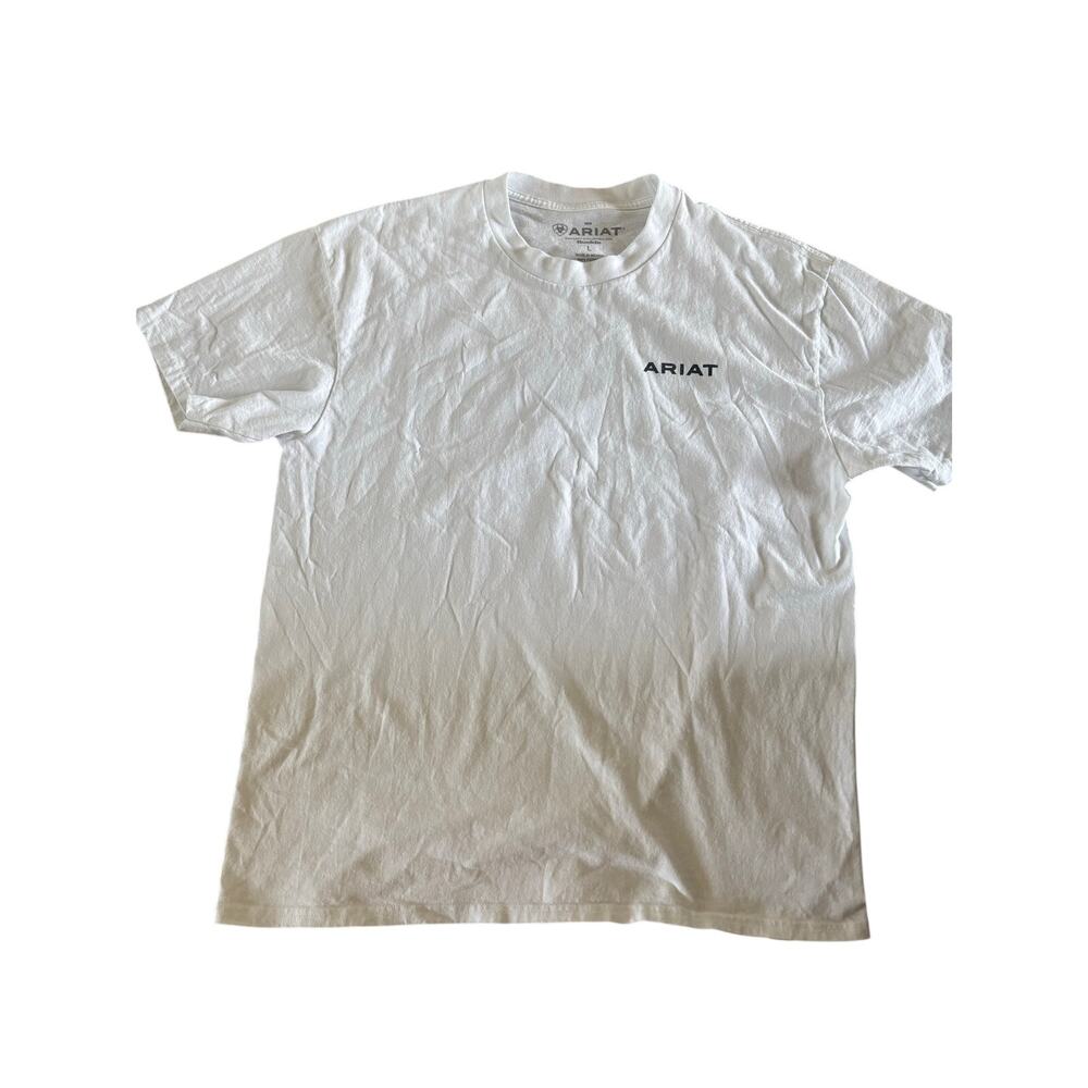 Ariat Buckle Men’s Large White Graphic T Shirt Mountain Logo Western Cot